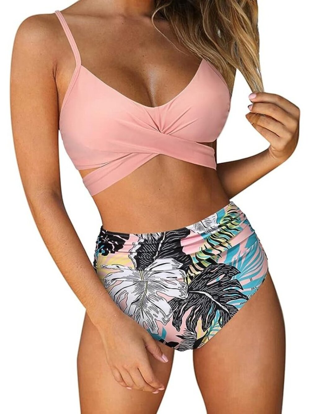 RUUHEE Women Criss Cross HighWaisted String Floral Printed 2PC Bathing Suit SZ L